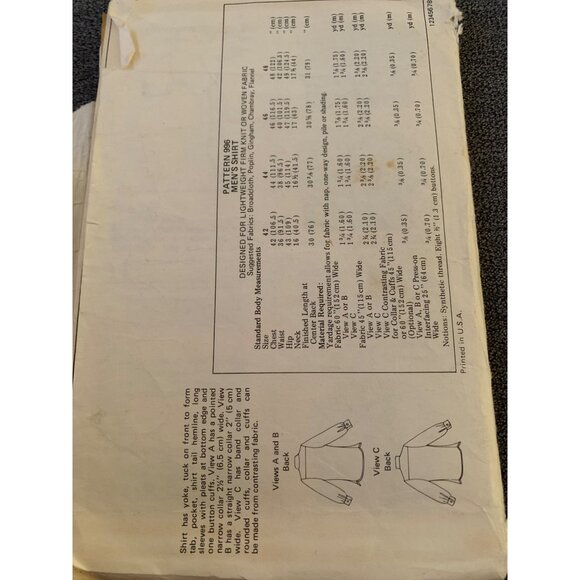 Kwik Sew Mens Long Sleeve Shirt Pattern #996 Size 42-44-46-48 Vintage Sewing Pat - Picture 3 of 3